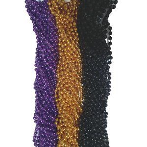 72 Halloween Purple, Orange, Black Mardi Gras Beads (6 dozen)